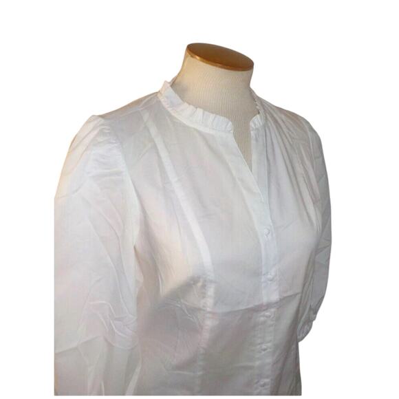 NANETTE LEPORE SIZE XXL BRILLIANT WHITE 3/4 PUFF SLEEVE BUTTON FRONT BLOUSE - Picture 5 of 7